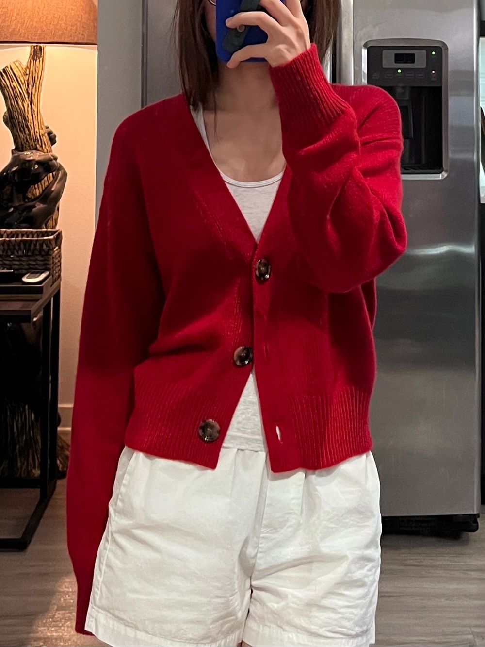 Allude designer Red 100% Cashmere V-Neck Button Cardigan Sweater